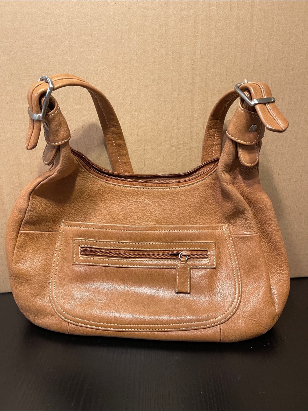 Tignanello Caramel Tan Leather Shoulder Bag